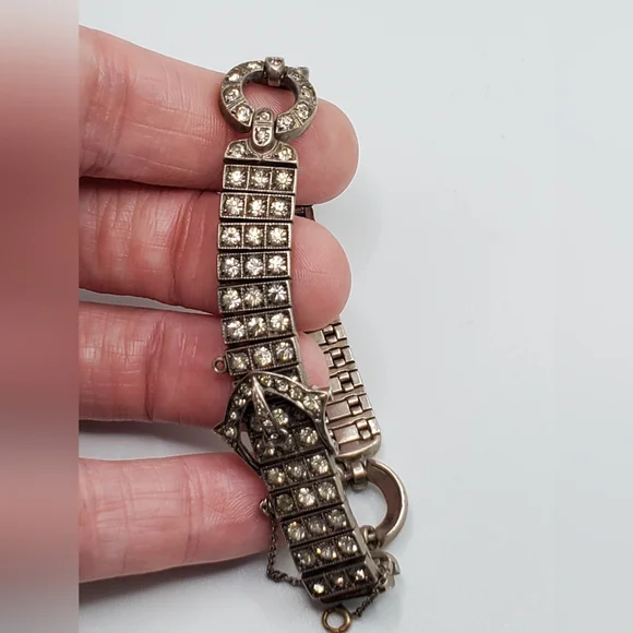 Antique art deco 1917 Diamonbar bracelet Sterling silver buckle clasp collectors